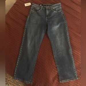 Express Blue Straight Leg Jeans with Gold Studs